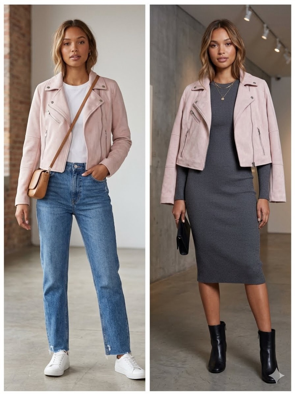 Dynamite Pale Pink Suede-Style Moto Jacket
